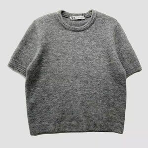 ZARA GREY WOOL BLEND SHORT SLEEVE SWEATER